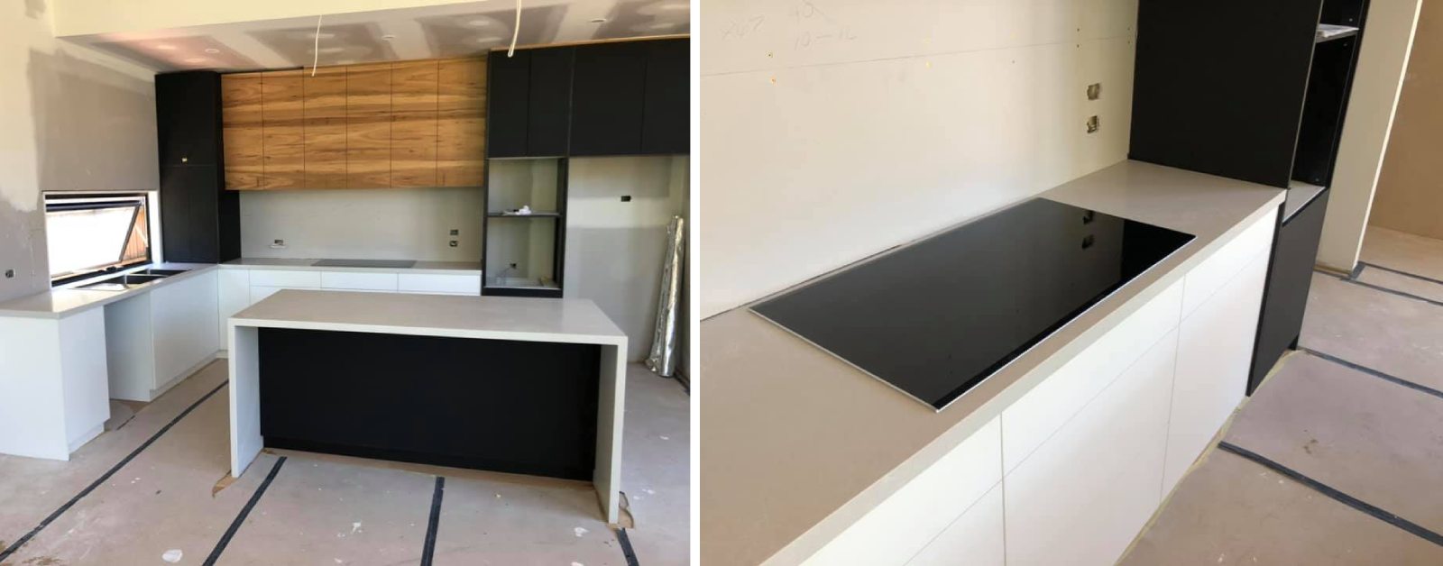 Modern kitchen featuring Alpine Mist Caesarstone countertops
