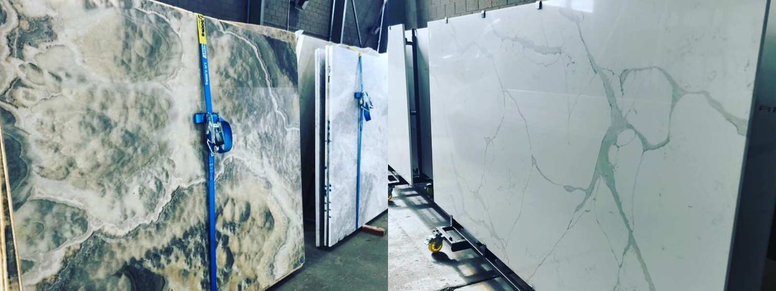 Selection of natural stone slabs including marble and onyx for interior design and construction