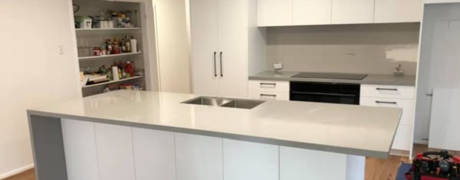 kitchen with a large Quantum Quartz kitchen island