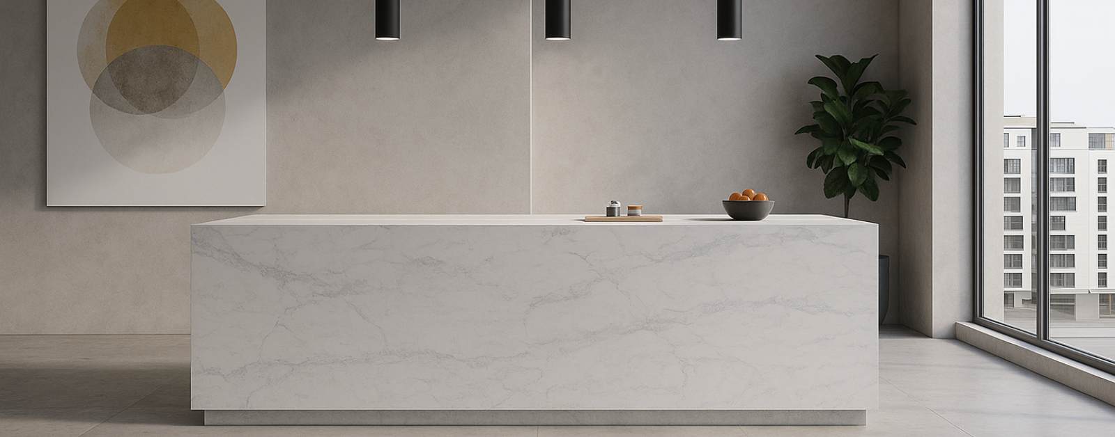 Modern commercial space featuring a sleek countertop made with durable and elegant Quantum Zero stone.