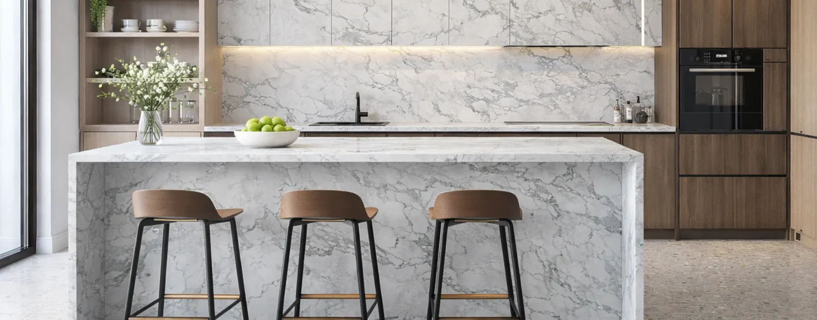 Kitchen design with Stone Ambassador benchtop and splashback